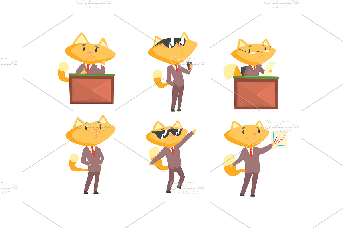 Businessman Fox Character Drinking, an Animal Illustration by TopVectors