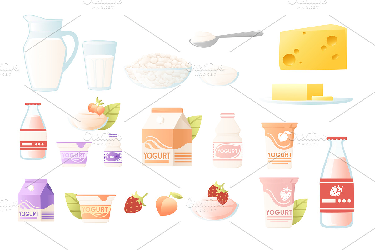Set of different types of dairy, a Food Illustration by Alfmaler