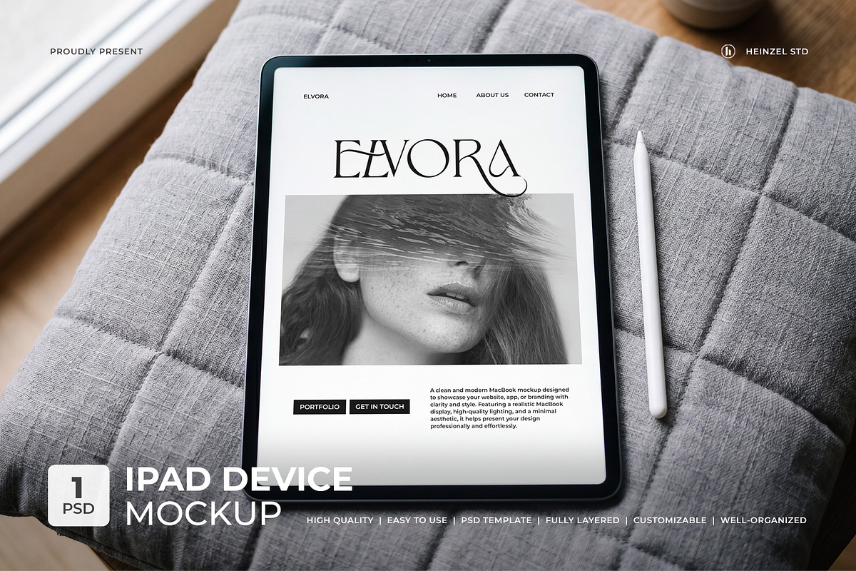 Elvora - iPad Device Mockup PSD #1, an iPad Mockup by Heinzel Std Mockup (Photo 1 of 5)