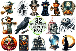 Vintage Halloween DieCuts Clipart, an Illustration by Pixels.Craft