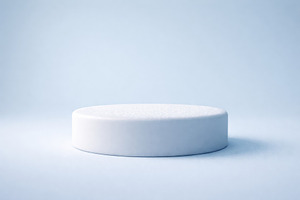 Minimalist white round podium on lig, a Photo by Dvoevnore photos