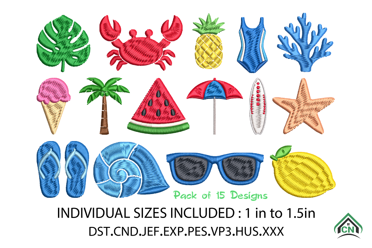 Summer Beach Icons Embroidery Design, an Icon by Craft Nest (Photo 1 of 6)