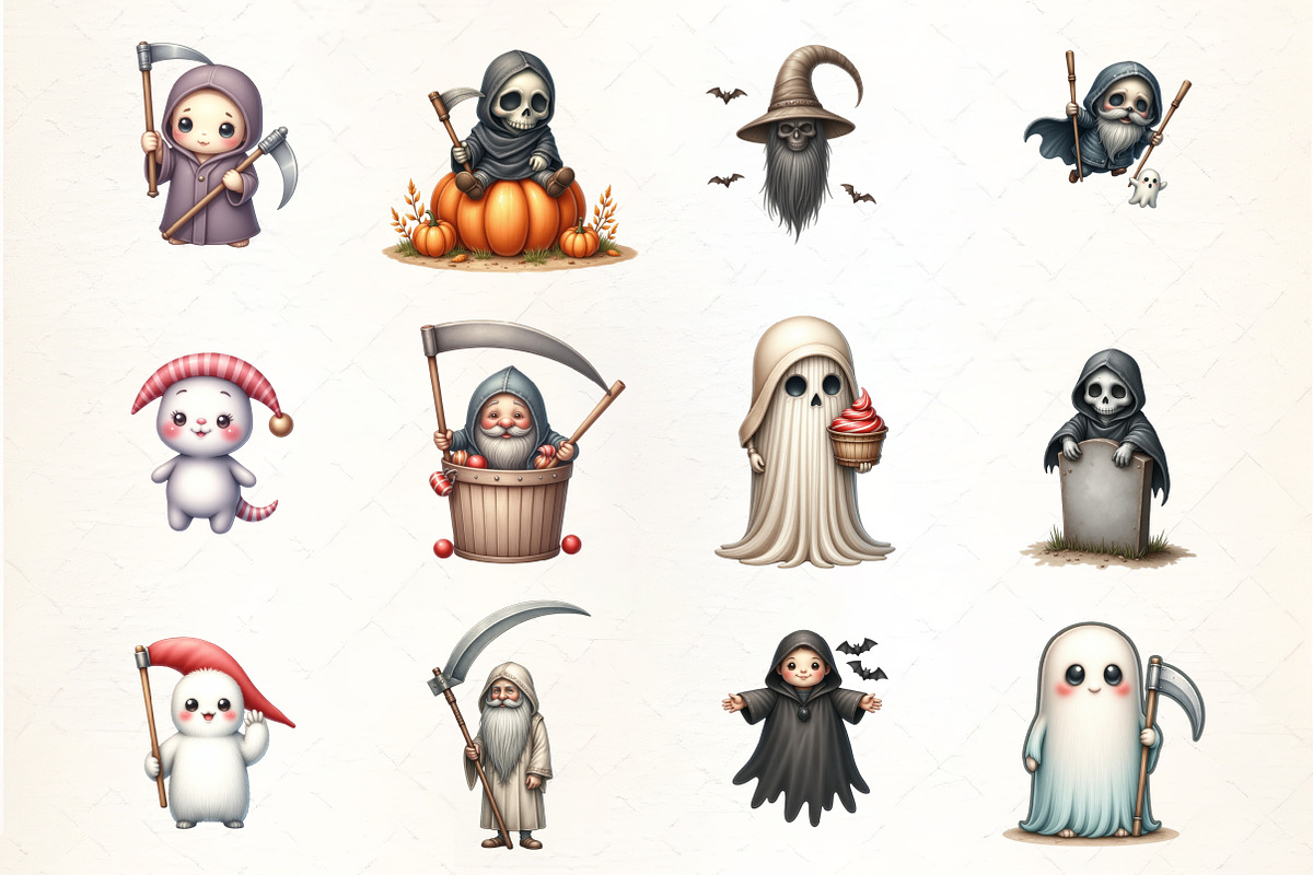 Halloween Funny Reaper Clipart, an Illustration by CrexoraLab (Photo 2 of 5)