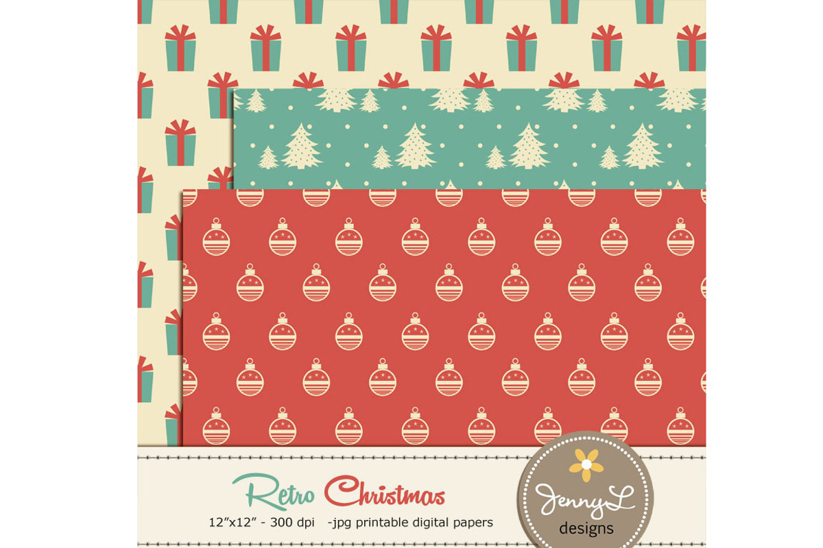 Retro Christmas Digital Papers, a Pattern Graphic by JennyL Designs (Photo 2 of 3)
