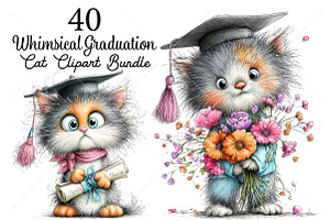 Whimsical Graduation Cat Clipart PNG, a Seasonal Illustration by Canvas Craft