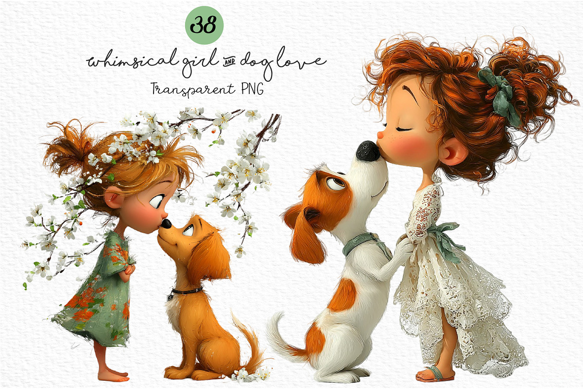 Whimsical Girl & Dog Love Clipart, a Seasonal Illustration by Craft Nest (Photo 1 of 6)