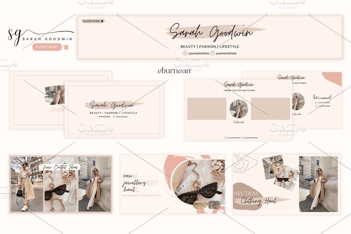 Beige Canva Youtube Branding Kit, a Social Media Template by Studio Eburnean (Photo 2 of 5)