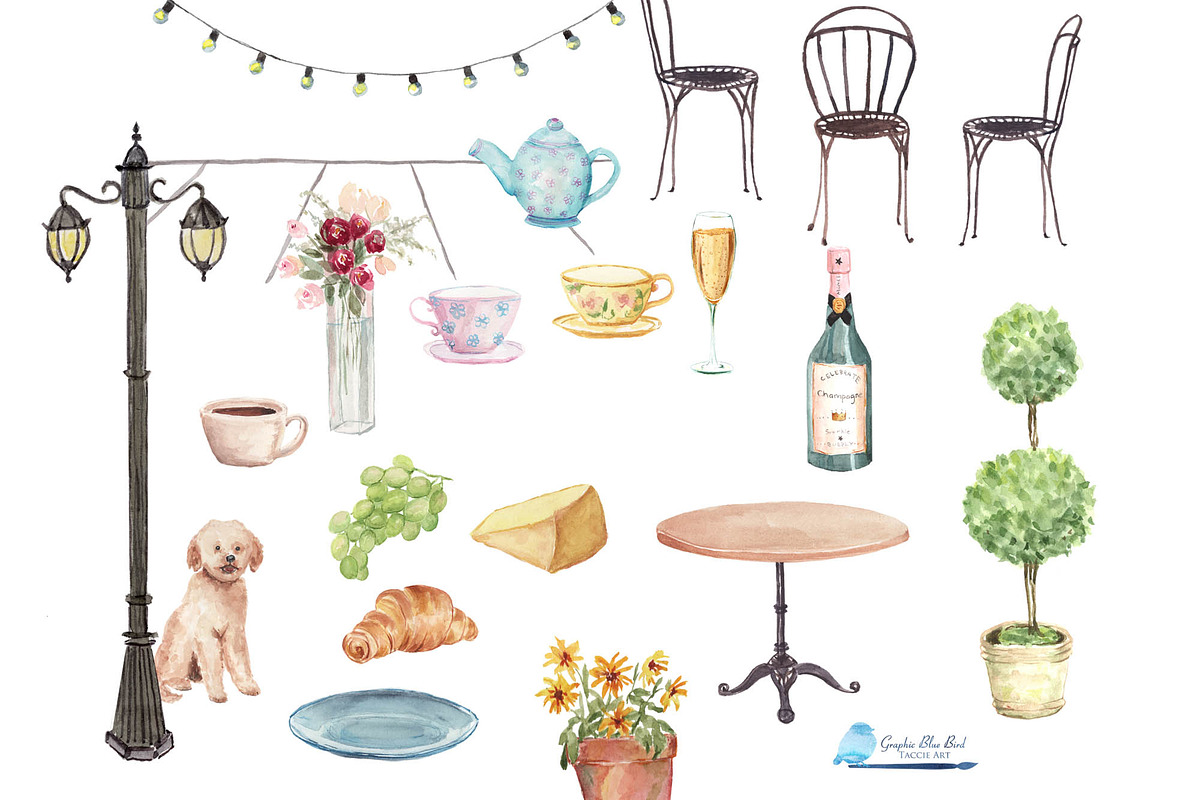 Champagne Brunch - Romantic Cafe, a Food Illustration by Graphic Blue Bird (Photo 3 of 7)