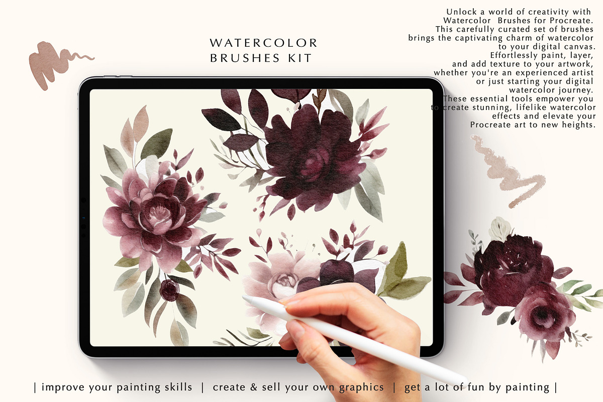 watercolor procreate brushes kit, a Brush Add-On by Pink Studio Art