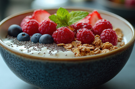Berry Granola Bowl: A vibrant mix of, a Background Photo by Pixeness
