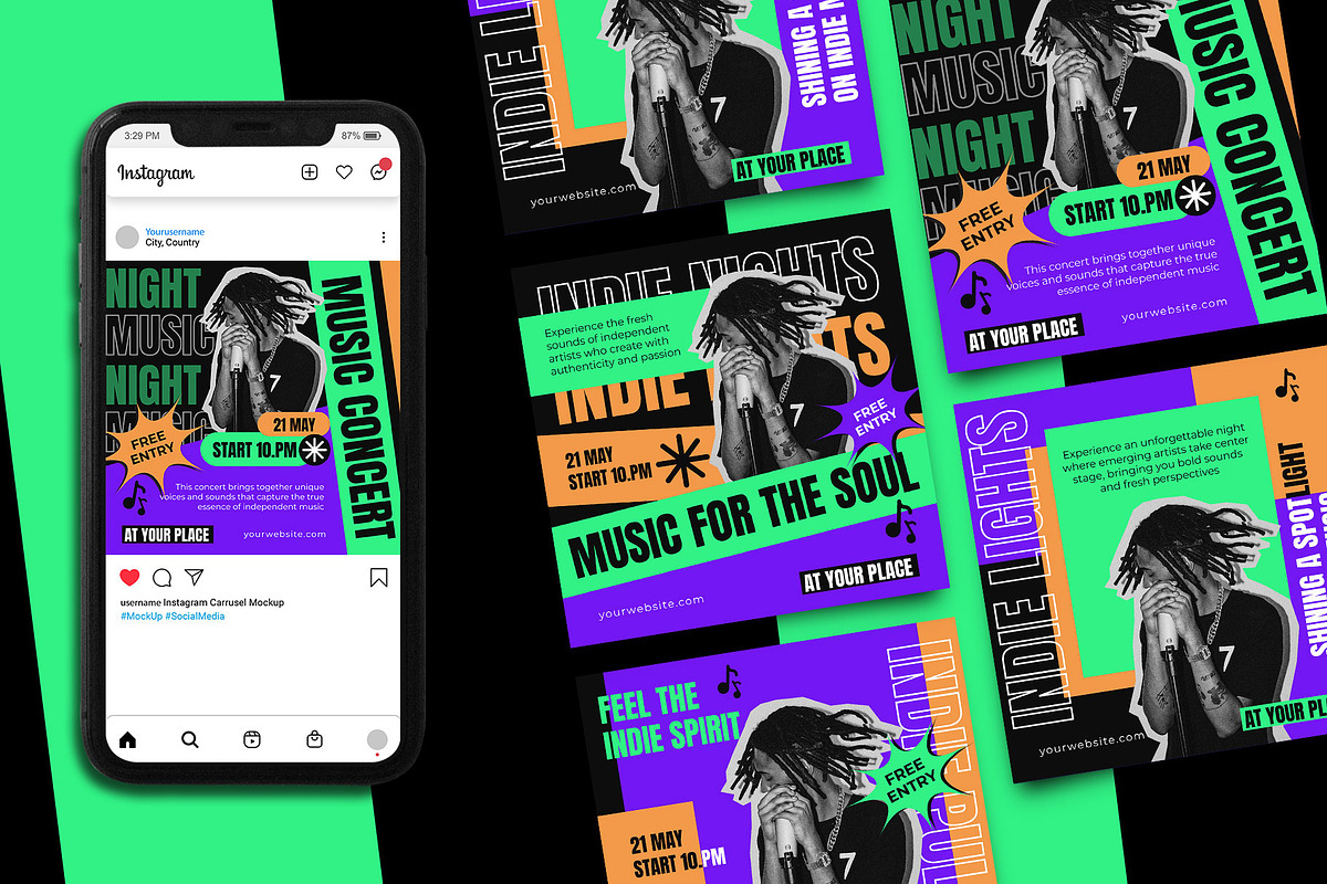Indie Music Instagram Post Template, a Social Media Template by Artnivora.Std (Photo 1 of 2)
