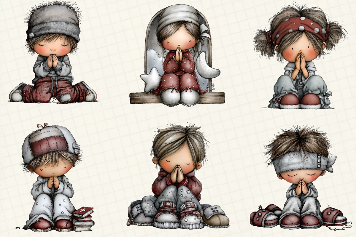 Praying Kids Clipart Bundle, an Illustration by DreamCafeArt (Photo 2 of 8)