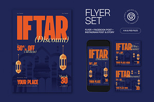Purple Bold Iftar Discount Flyer Set, a Flyer Template by graphicook