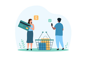 Payment purchases while shopping, a Person Illustration by Flashvector
