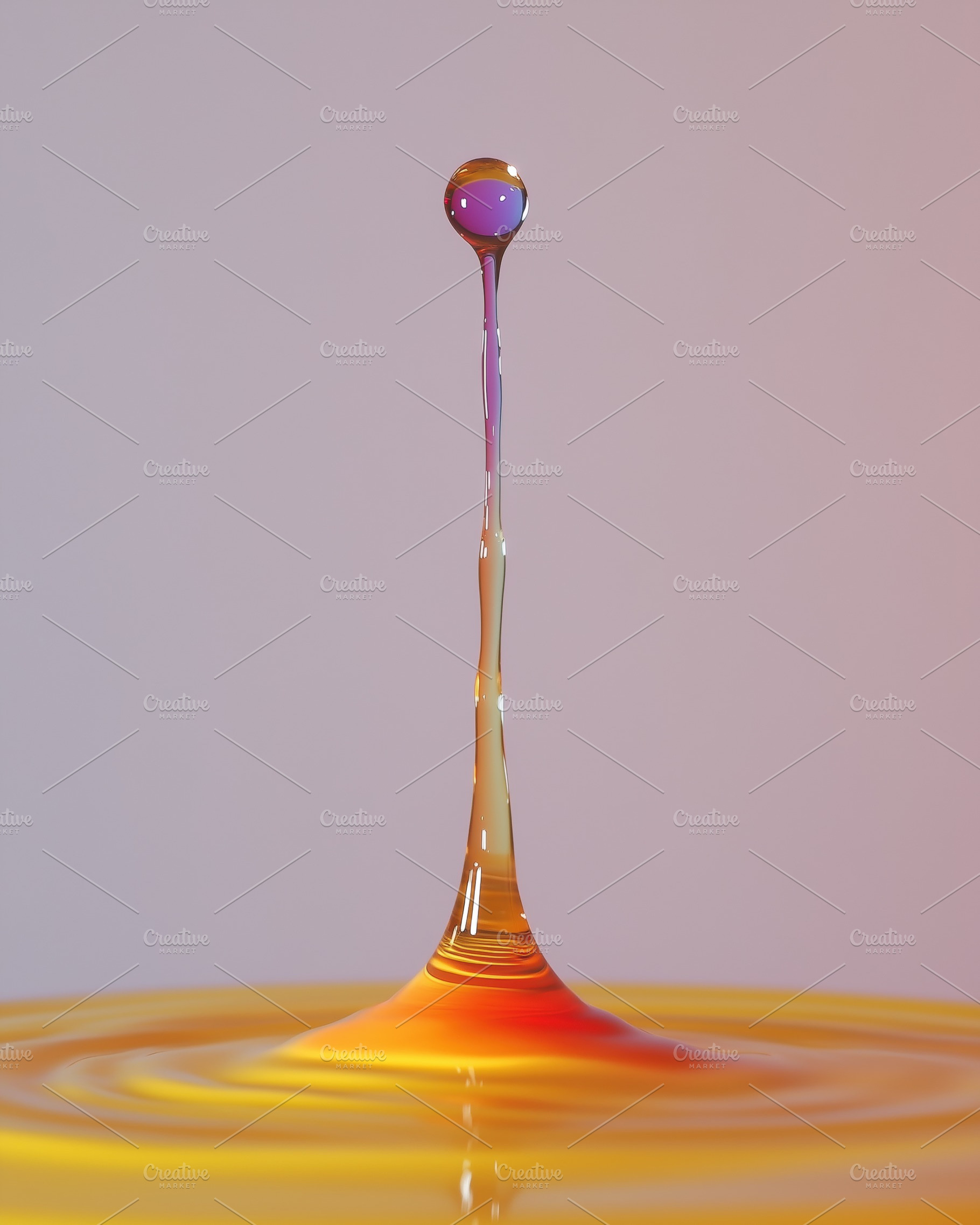 A close-up of a colorful liquid droplet forming a tall, slender column above a, a Photo by Textures & Backgrounds