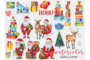 Watercolor Santa Clipart, PNG