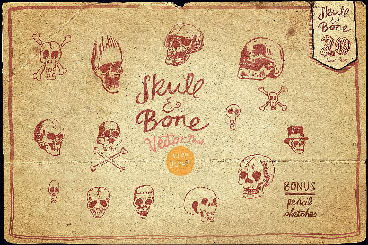 Vintage Skull and Bone Vector pack, an Illustration by Itsmesimon (Photo 11 of 11)
