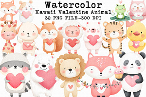 Kawaii Valentine Animal Clipart, an Illustration by Libby Wishes
