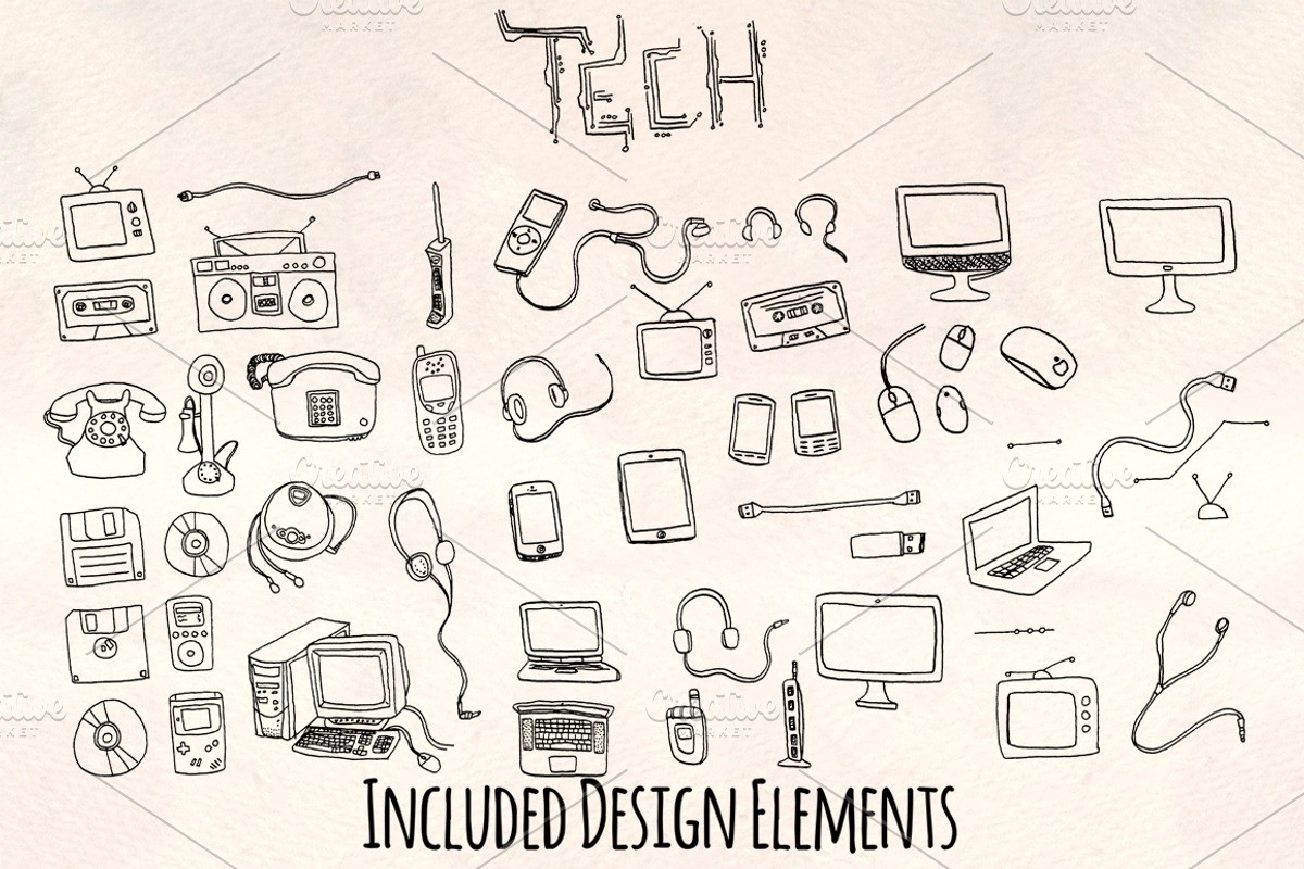 50+ Retro Technology Computer Bundle, a Technology Illustration by Violet LeBeaux (Photo 1 of 3)