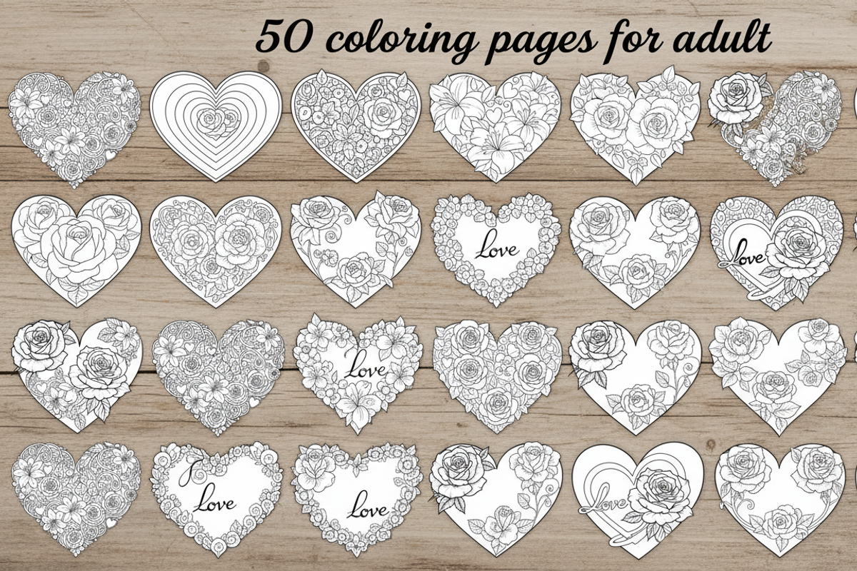 50 Rose Heart Frame Coloring Pages, an Illustration by Amazin_art (Photo 3 of 3)