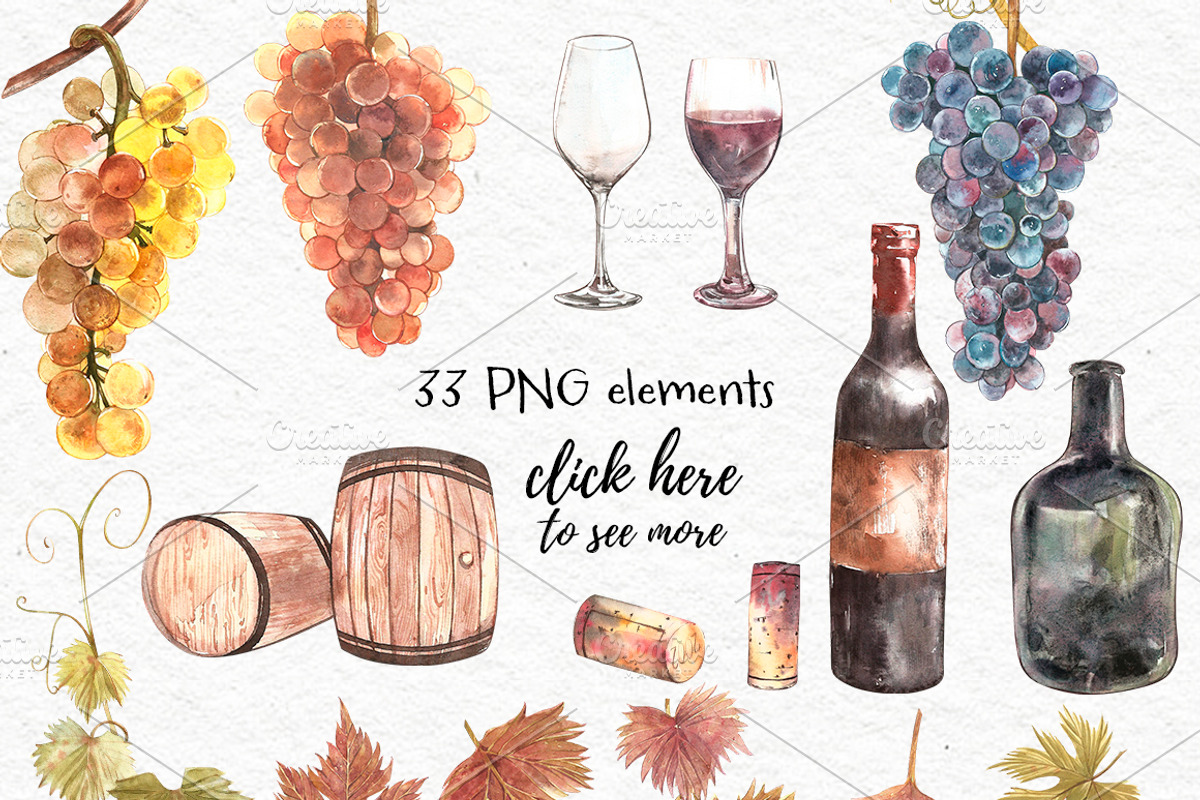 Wine and grapes set illustrations, a Food Illustration by Ann Astro (Photo 2 of 9)