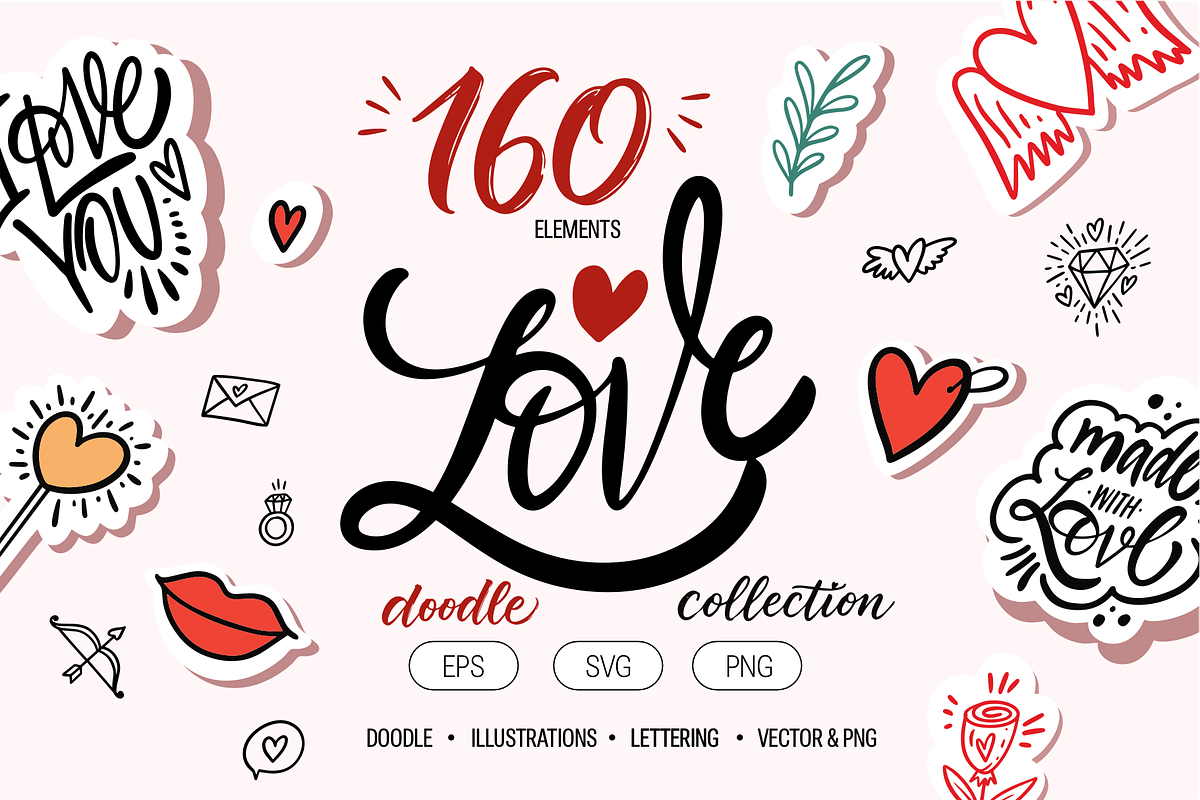Love Doodles & Valentine Stickers, a Seasonal Illustration by Oktyabr (Photo 1 of 10)