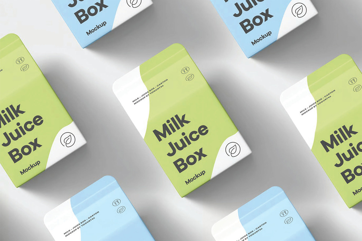 Milk Juice Box Mockup, a Packaging Mockup by DesignRushMarket (Photo 5 of 14)