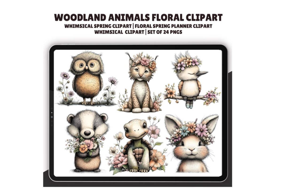 Whimsical Spring Woodland Animals, an Illustration by CraftCrateShop (Photo 1 of 6)