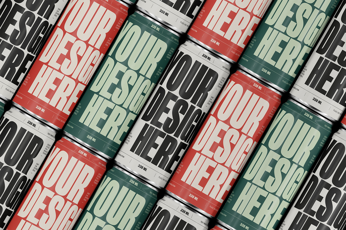 Diagonal Pattern 330ml Can Mockup, a Packaging Mockup by Design Squad (Photo 1 of 3)