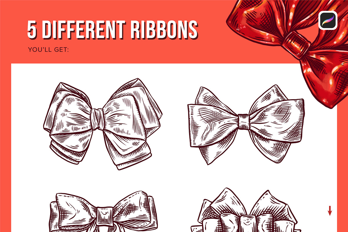 5 Ribbon Procreate Stamp Brushes, a Brush Add-On by Riveros Illustration (Photo 3 of 12)