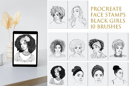 Procreate face stamps, black girl