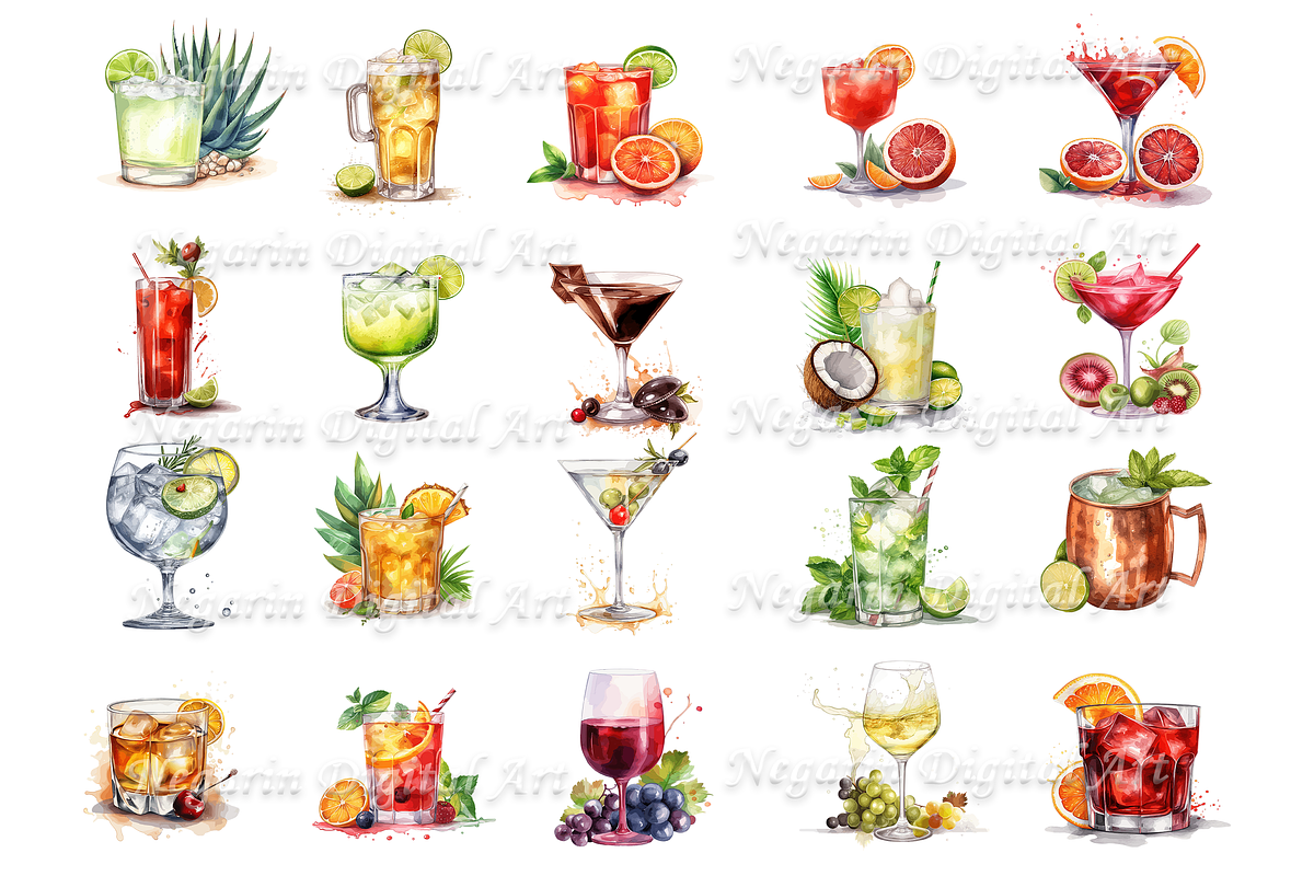 Tropical Watercolor Cocktail Clipart, an Object Graphic by Negarin Digital Art (Photo 3 of 9)