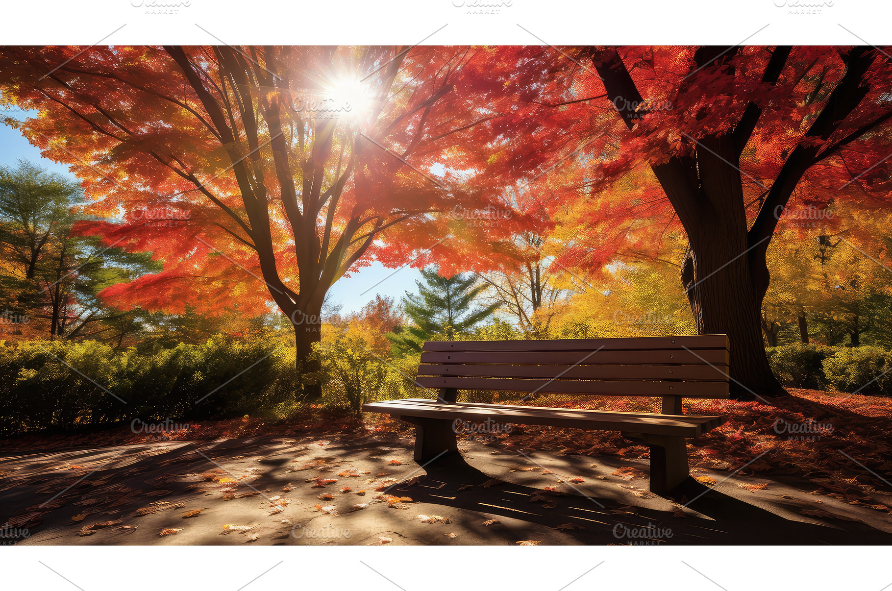 nature fall bench ai generated, a Nature Photo by pikepicture