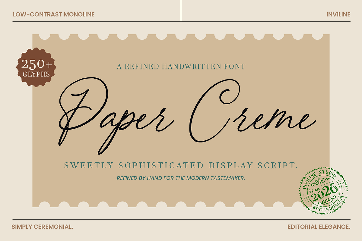 Paper Creme - Display Script Font, a Script Font by Inviline.co (Photo 1 of 12)