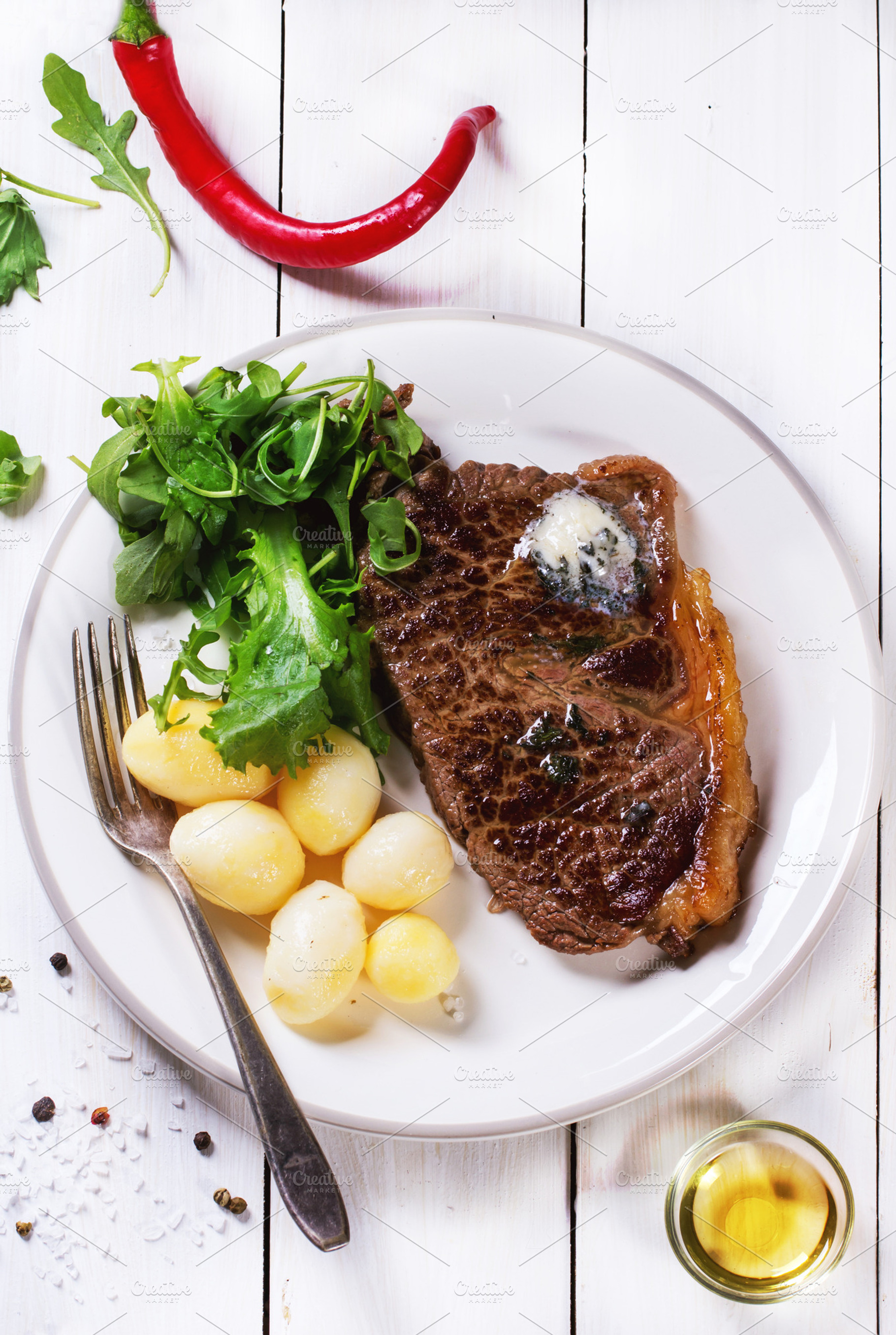 Grilled steak with potatoes featuring steak, grilled, and dinner