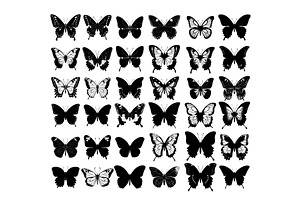 Butterfly Silhouettes Black Ink