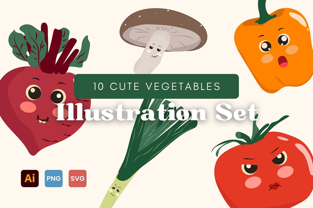 Cute Vegetable Illustration Set, a Food Illustration by GravitaSign (Photo 1 of 2)