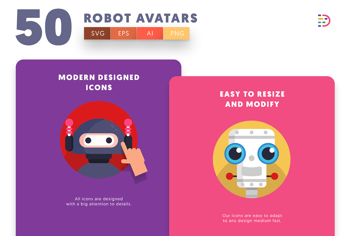 50 Cartoon Robot Avatar Icons Set, an Outline Icon by Dighital (Photo 3 of 10)
