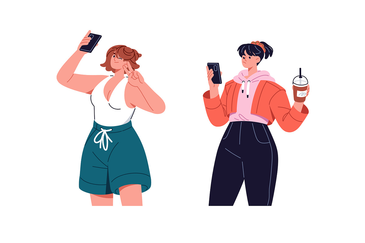 People with smartphones set, a Person Illustration by PaperTrident (Photo 4 of 6)