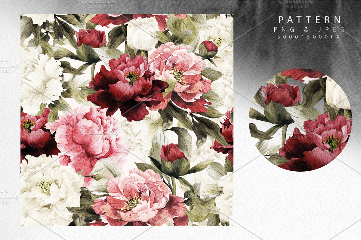VINTAGE PEONY, flower clipart, a Decorative Illustration by ollalya (Photo 9 of 11)