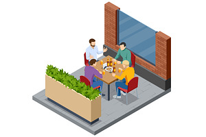 Friend at cafe table. Isometric cafe, a Food Illustration by Golden Sikorka