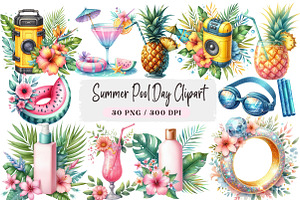 Summer Pool Day Clipart, a Seasonal Illustration by DreamArtGraphic