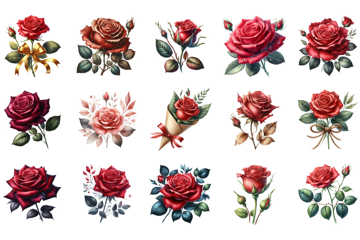 Watercolor Red Rose Clipart, an Illustration by Designking (Photo 2 of 5)