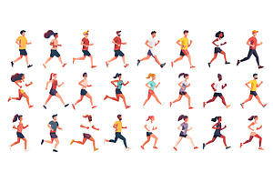 Marathon runners cartoon vector set, a Sport Illustration by Onyx