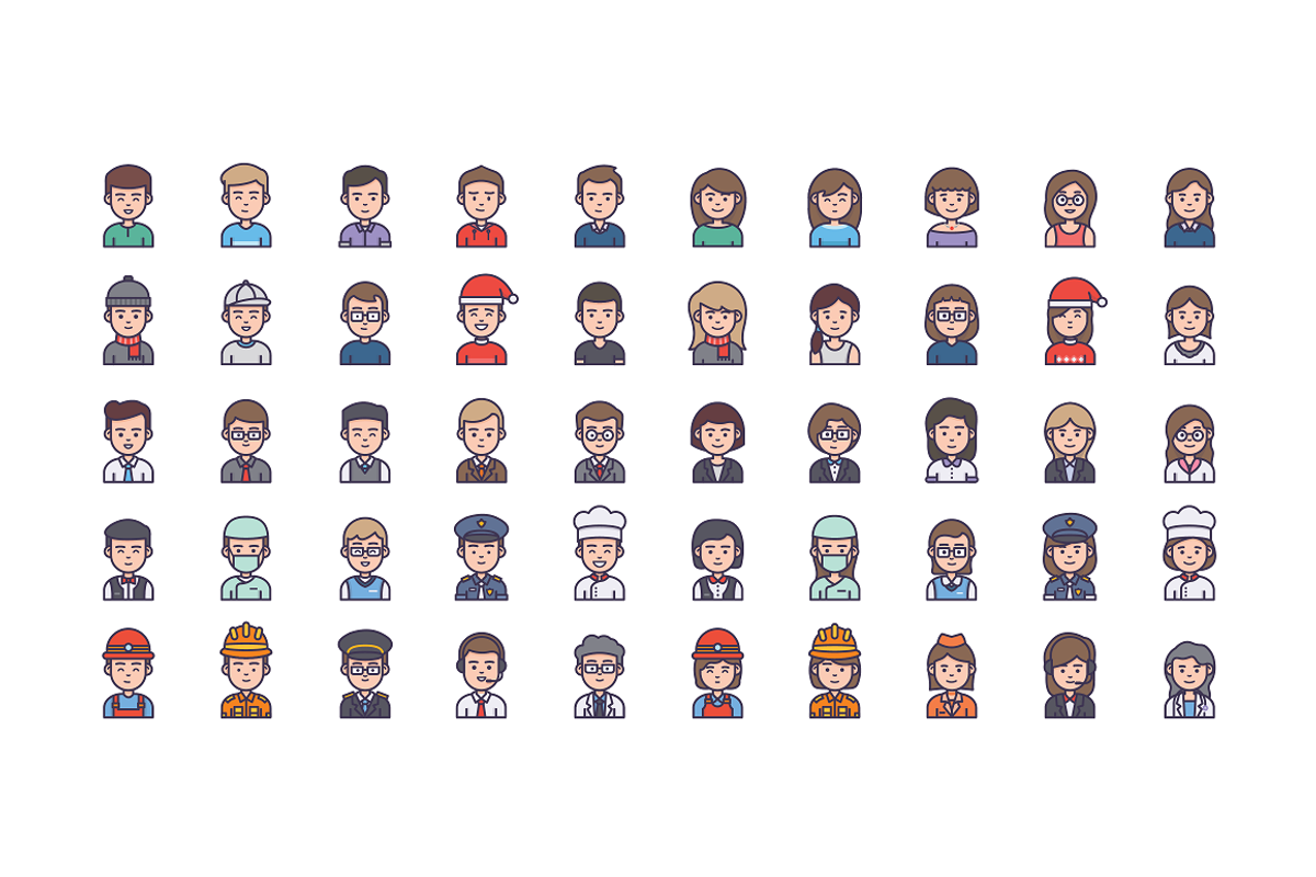 100 Flatline People Avatars Set, an Outline Icon by Vectory (Photo 2 of 4)
