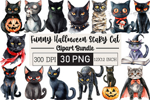 Funny Halloween Scary Cat Clipart, an Illustration by Black Bird Studio