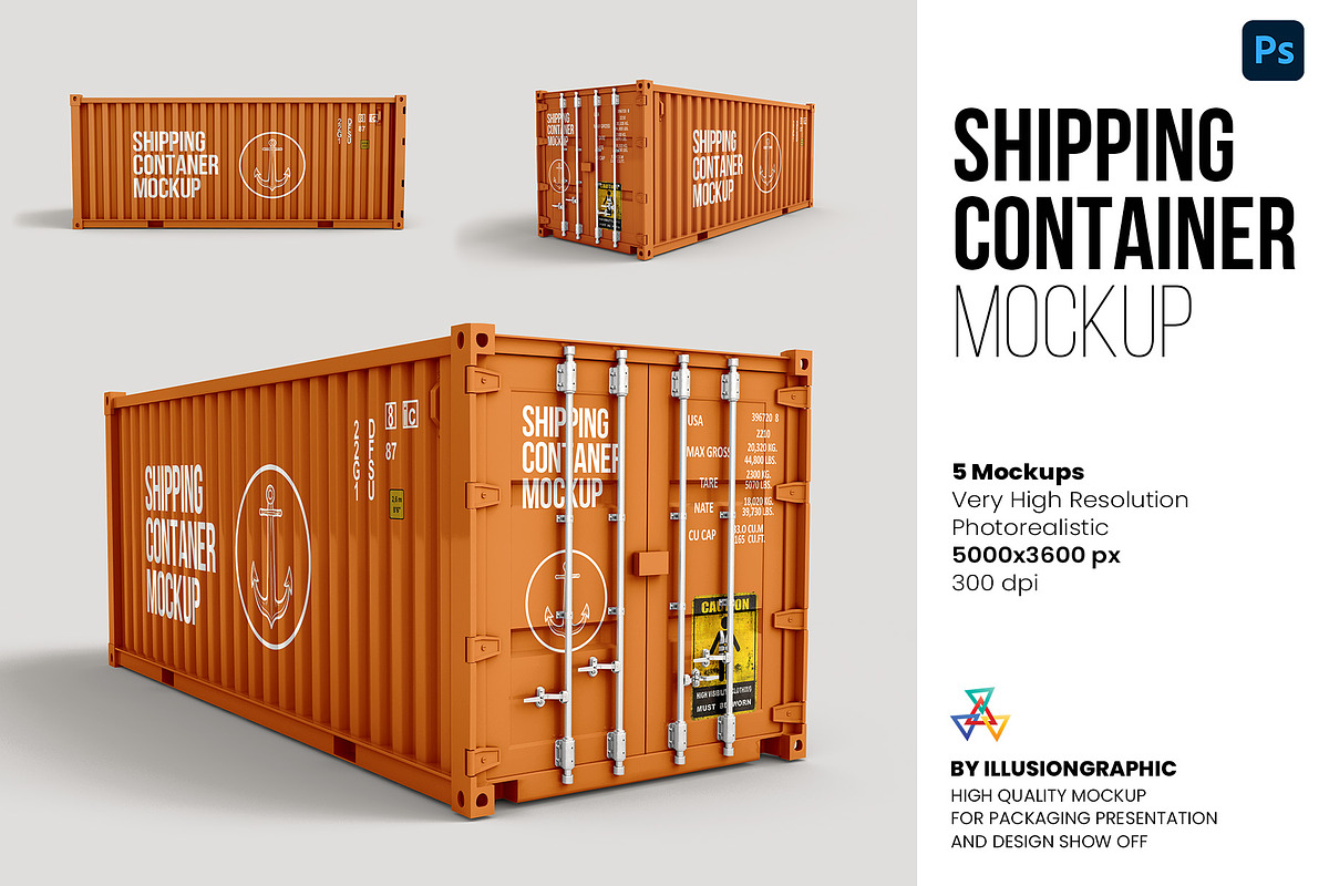Shipping Container Mockup - 5 views, a Cups & Container Mockup by ...