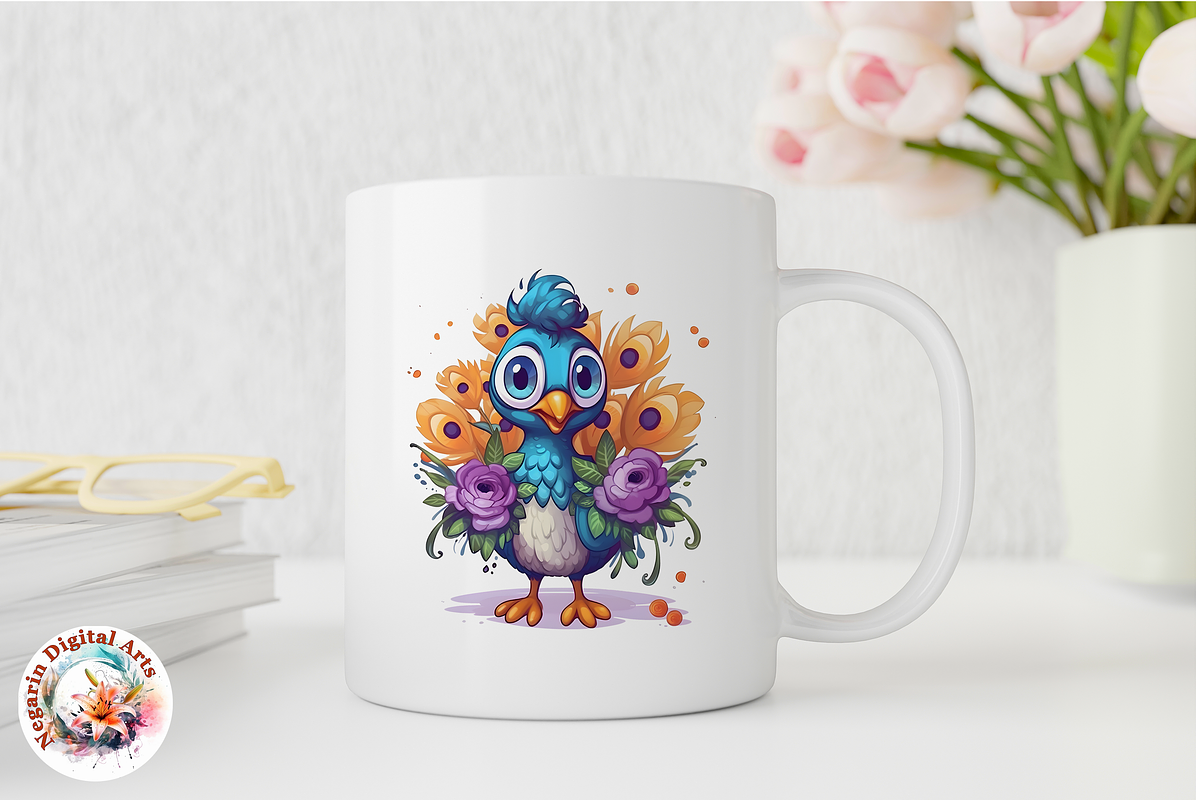 Watercolor Cute Peacock Clipart, an Object Graphic by Negarin Digital Art (Photo 7 of 11)