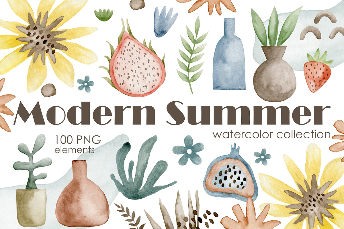 Watercolor Modern Summer Collection., a Decorative Illustration by Kira Konoshenko (Photo 1 of 17)