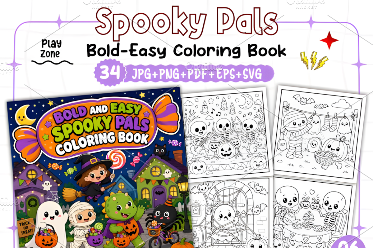 Bold and Easy Spooky Pals Coloring, a Seasonal Illustration by Design Station (Photo 1 of 3)